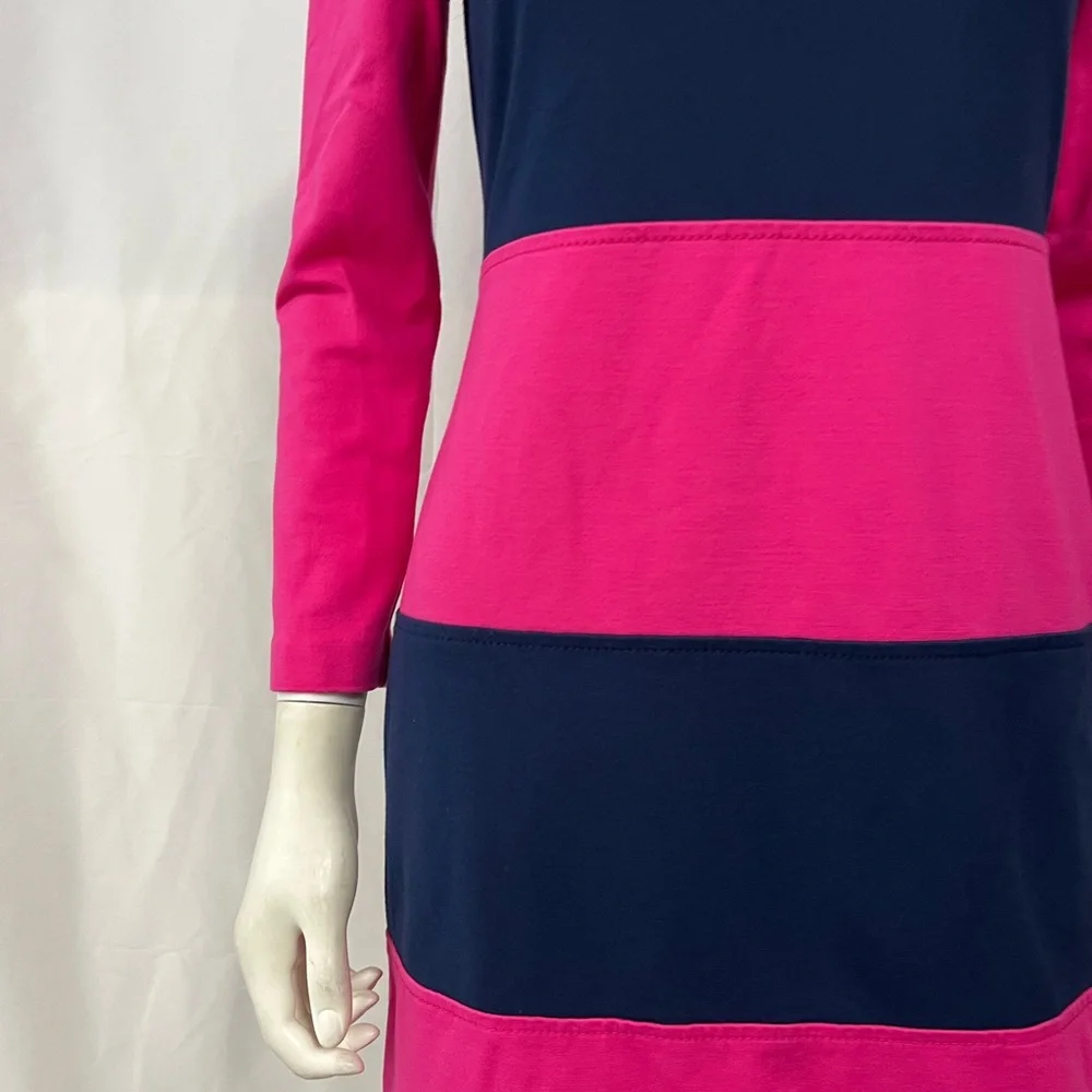 VINEYARD VINES Pink + Navy Colorblock Long Sleeve Sheath Day Dress